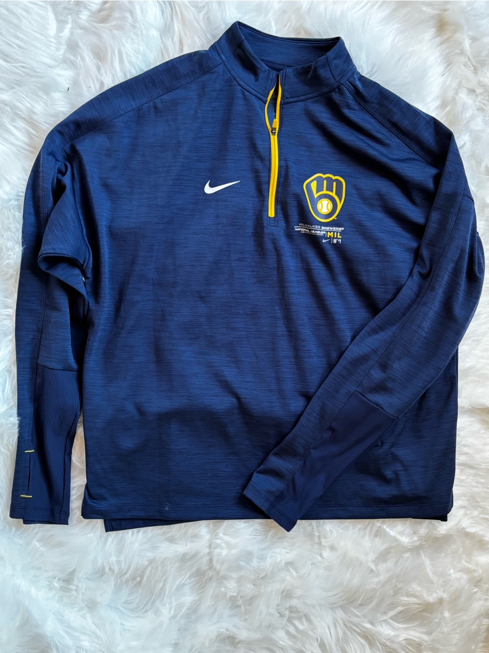 Nike Navy and Yellow men’s Athletic Quarter-Zip Pullover MILWAUKEE BREWERS XL
